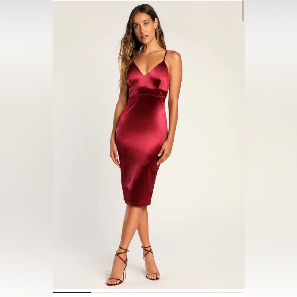 Lulu's Red Spaghetti Strap Bodycon Midi Dress